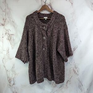 Chicos Cardigan Women 4 XXL Purple Sparkle Sweater Metallic Tunic Shrug Wool